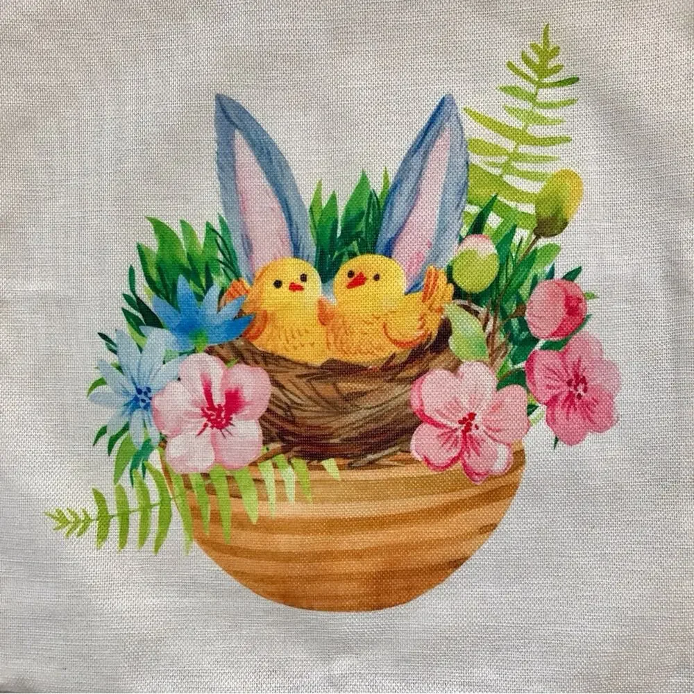 Easter Bunny & Chicks NWT 4 Decorative Pillow Cases Spring Farmhouse Floral Deco